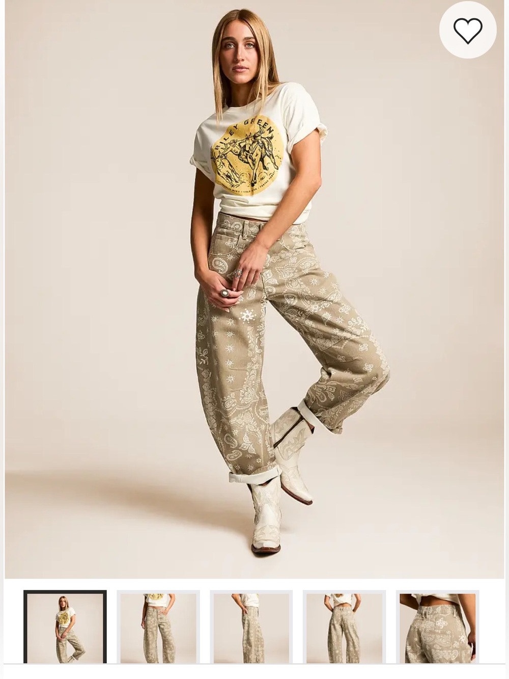 Buckle Beige Bandana Print Wide Leg Pants